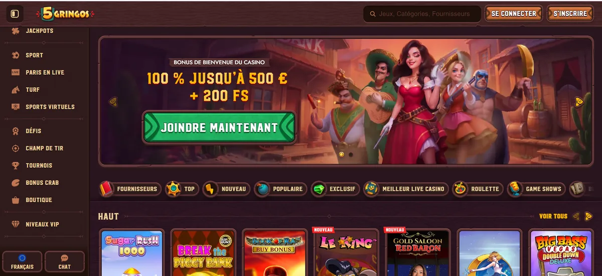 Page d'accueil du casino en ligne 5 Gringos
