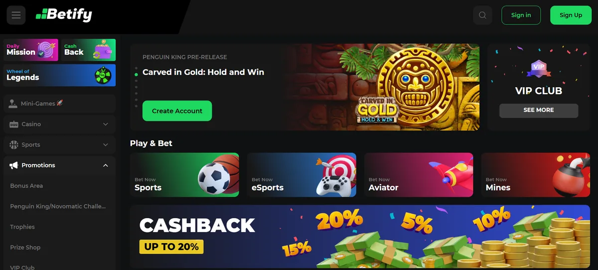 Page d'accueil du casino en ligne Betify