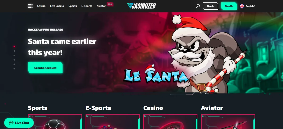 Page d'accueil du casino en ligne Casinozer