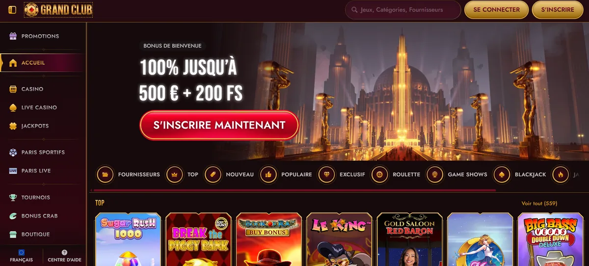 Page d'accueil du casino en ligne Grand Club