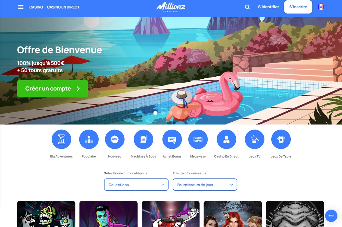 Page d'accueil du casino en ligne Millionz