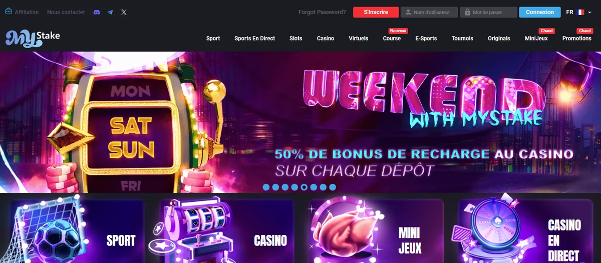 Page d'accueil du casino en ligne MyStake