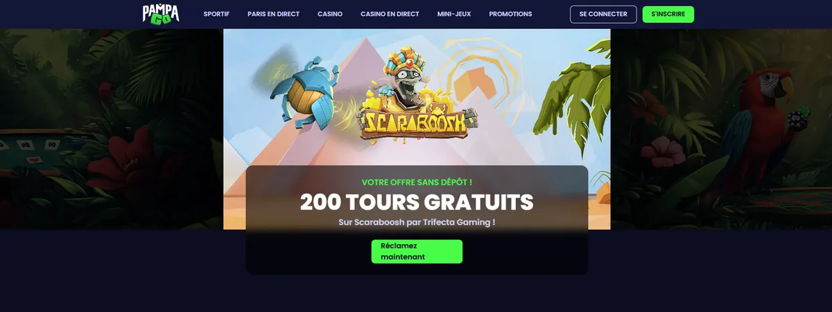 Page d'accueil du casino en ligne PampaGo