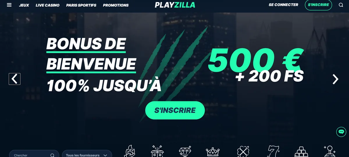 Page d'accueil du casino en ligne Playzilla